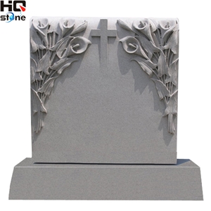 Grey Color Slant Monument with Engraving Cross, Grey Granite Monuments