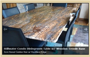 3cm Honed Golden Noir Granite Diningroom Table W/ Rockface Edge