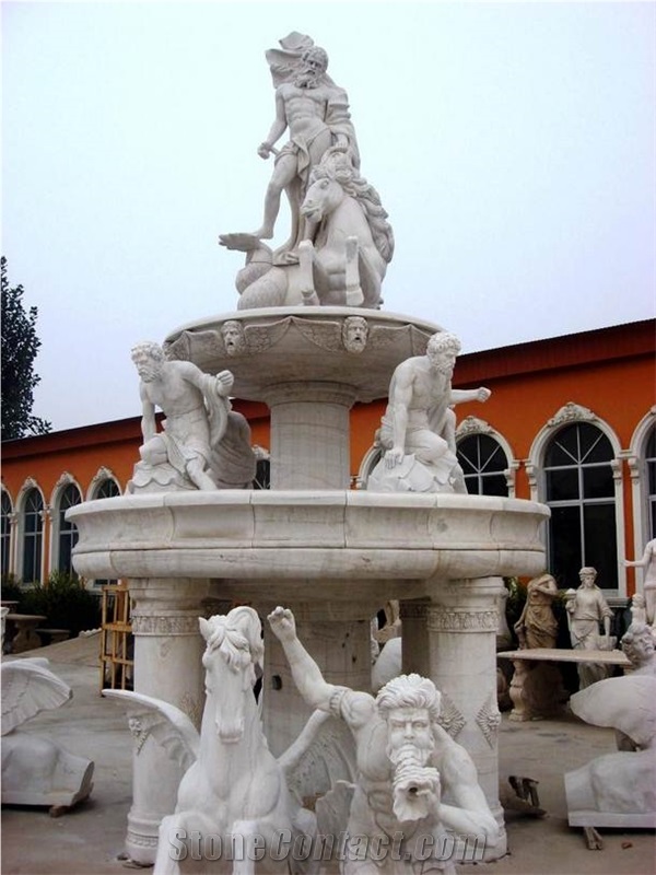 Carved White Marble Carving Outdoor Water Fountain, Cl-Con007,White Marble Fountains