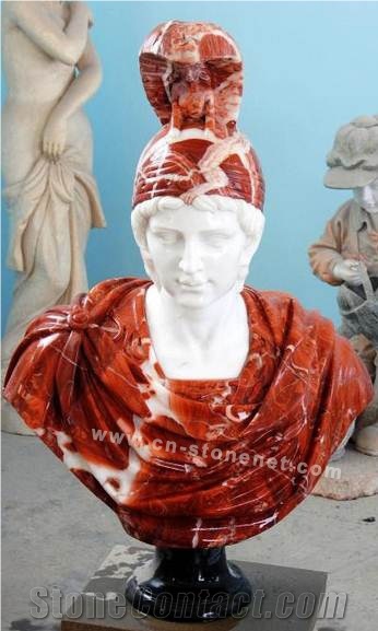 Classic Red Stone Head Bust Statue, Red Marble Statues