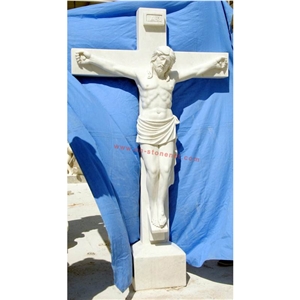 Decorative Garden Jesus Cross Sculpture,White Marble Sculpture,Figure Stone Carving