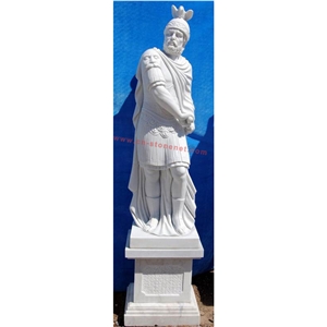 Decorative Garden Life Size Warrior Statues, White Marble Statues