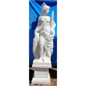 Garden Marble Stone Woman Warrior Sculptures, White Marble Sculptures