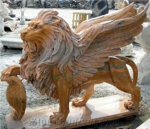 Large Yellow Marble Stone Lions Sculpture,Garden Marble Lion Statue