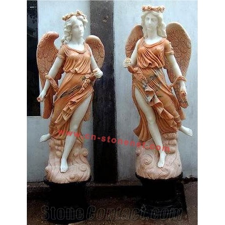 Stone Carved Marble Angel Statue,Red Marble Sculpture