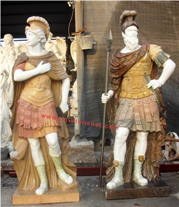 Stone Roman Soldier Sculpture, White Marble Sculptures