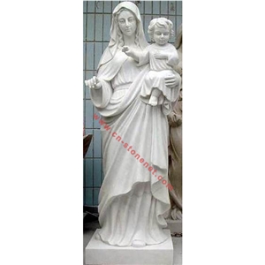 Stone Virgin Mary and Child Statue,White Marble Sculpture