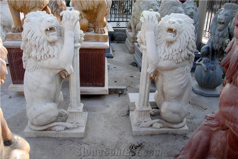White Marble Lion Sculpture,Garden Stone Lion Statues