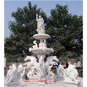 White Marble Outdoor Garden Fountain with Animal Statues,Cl-Con004