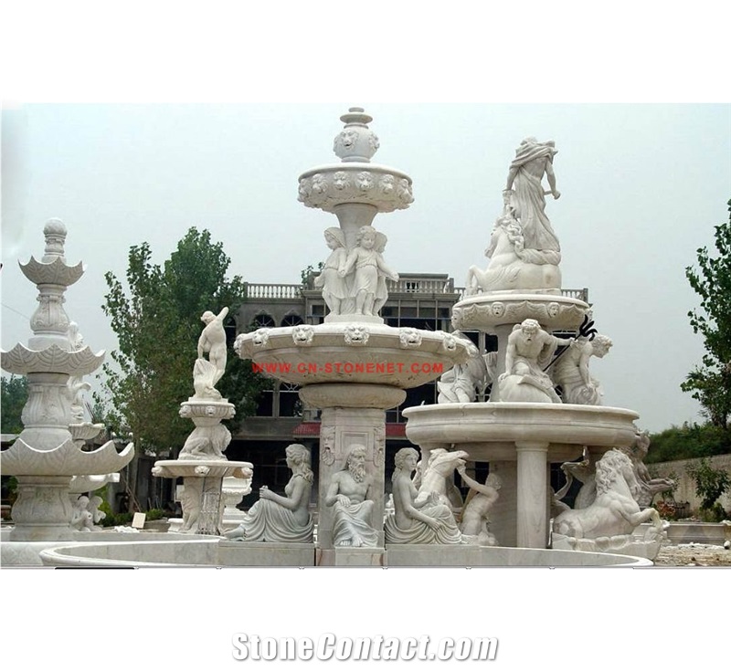 White Marble Outdoor Garden Wall Fountain with Figure Statues(Baby Sculptures),Cl-Con001,Natural Stone