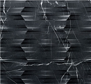 Modular Natural Stone 3d Nero Marquina Wall Cladding, Black Marble Wall