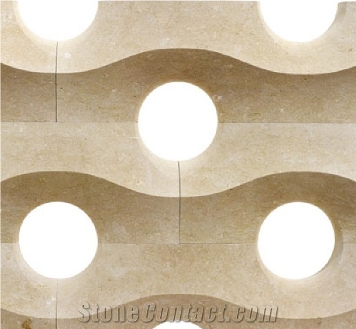 Modular Natural Stone 3d Wall Block Tile, Beige Marble Wall