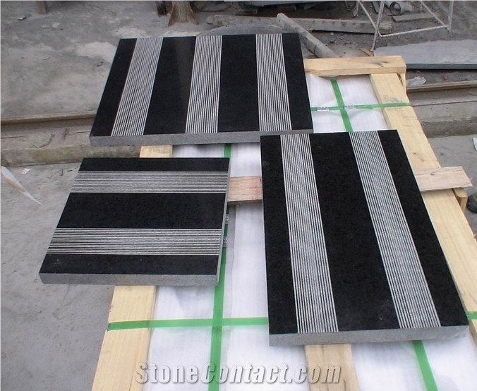 Shanxi Black Grantie Tiles with Groove Surface Finish, Shanxi Black , Absolute Black , Nero Assoluto Granite Slabs & Tiles