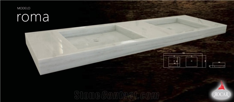 Modelo Roma Double Solid Farm Sink, Blanco Tranco White Marble Sinks