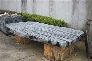 Black and White Stone Bench, Stone Table Set