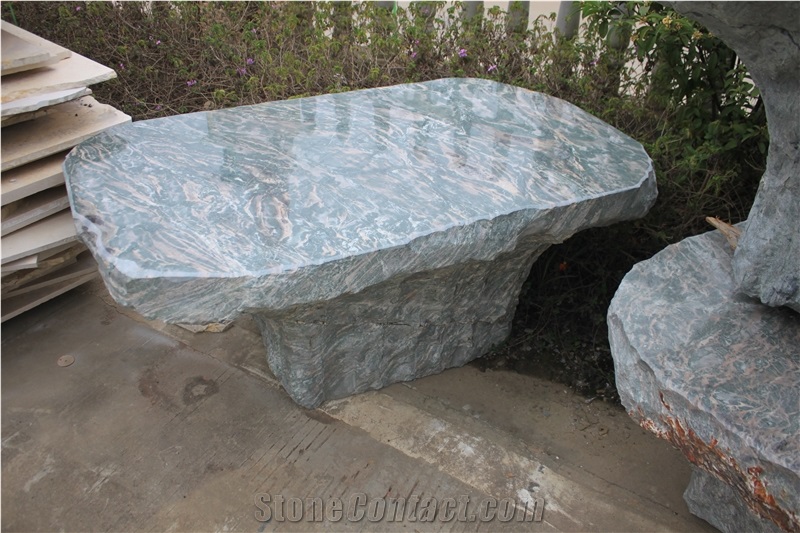 Green Natural Stone Bench, Stone Table Set