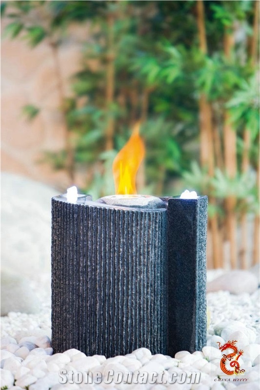 Fire Stone Cube, Black Granite Fountain