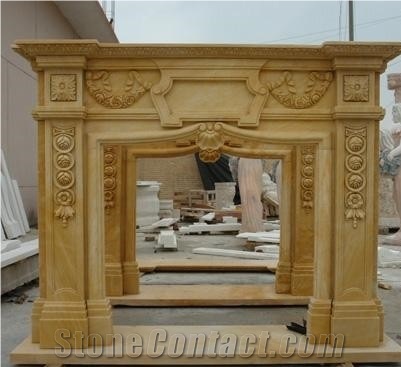 Egyptian Cream Marble Fireplace,Yellow Interior Marble Fireplace Custom