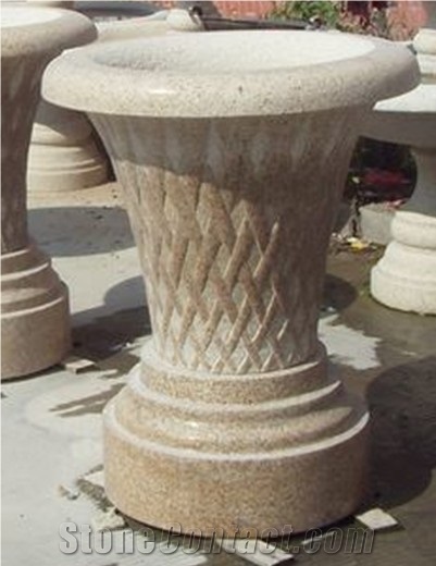 G682 Granite Garden Plante Carvings, Hand Carved Stone Flower Pots Ornaments