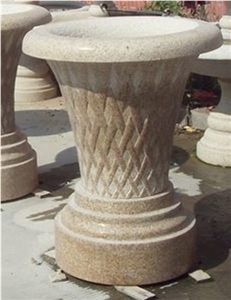 G682 Granite Garden Plante Carvings, Hand Carved Stone Flower Pots Ornaments