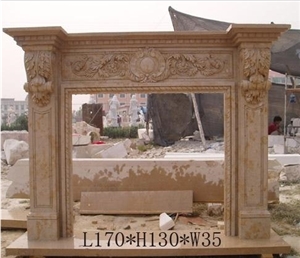 Hand Carved Beige Marble Fireplace Home, Custom Marble Fireplace