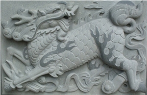 Hand Carved Granite Chinese Dragon, Grey Granite Carvings