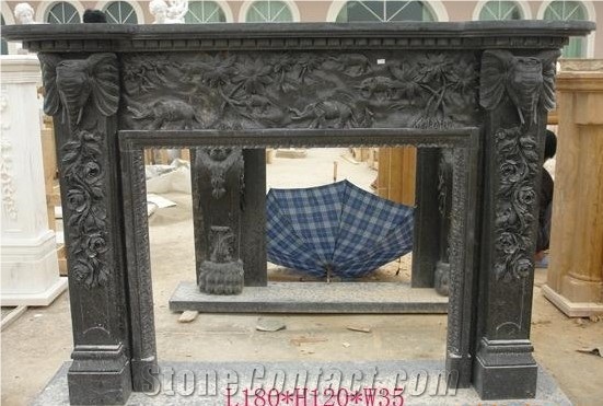 Hand Carved Marble Fireplace Interior, Black Marble Fireplace Elegant
