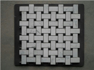 Volakas White and Nero Marquina Marble Basketweave Mosaic,Custom Marble Mosaic Interiors