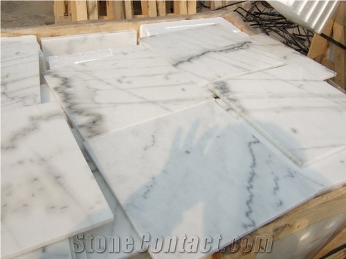 China White Marble Tiles Cut to Size White Marble with Black Grain, Chinese White Marble Slabs & Tiles