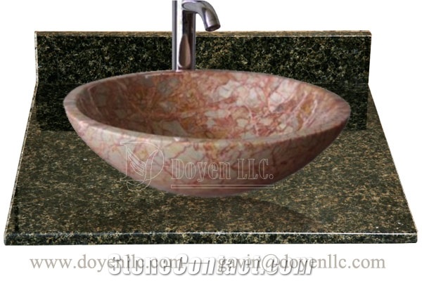 Agate Red Round Sinks with Bathroom Vanity Tops & Faucet 420x140x15, Agate Red Marble Round Sinks