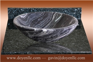 Antico Wood Vein Marble Round Sinks with Bathroom Blue Pearl Vanity Tops 420x140x15
