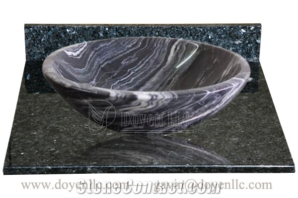 Antico Wood Vein Marble Round Sinks with Bathroom Blue Pearl Vanity Tops 420x140x15