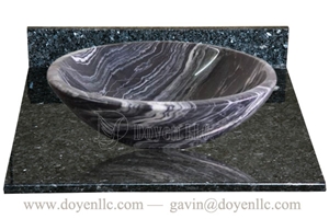 Antico Wood Vein Marble Round Sinks with Bathroom Blue Pearl Vanity Tops 420x140x15