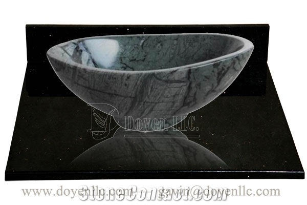Big Flower Green Bathroom Vessel Bowls with Vanity 400x300x140, Big Flower Green Marble Bowls