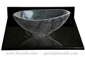 Big Flower Green Bathroom Vessel Bowls with Vanity 400x300x140, Big Flower Green Marble Bowls