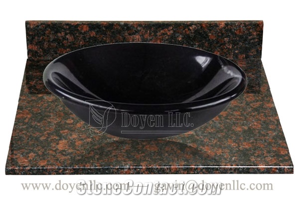 Black Marquina Marble Round Sink with Bathroom Vanity Top 420x140x15