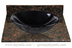 Black Marquina Marble Round Sink with Bathroom Vanity Top 420x140x15