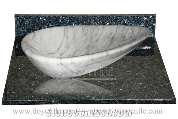 Carrara White Bathroom Triangle Sinks and Top 650x380x120, Carrara White Marble Sinks