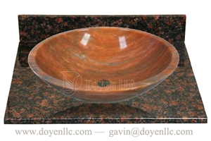 Cloudy Rosa Marble Bathroom Round Sinks with Vanity Tops 420x140x15