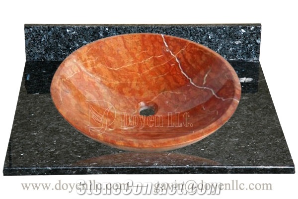Cloudy Rosa Marble Bathroom Round Sinks with Vanity Tops 420x140x15