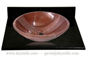 Cloudy Rosa Marble Bathroom Round Sinks with Vanity Tops 420x140x15