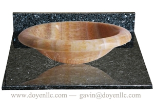 Crystal Yellow Bathroom Basin with Round Edge 420x140x40, Crystal Yellow Onyx Sinks & Basins