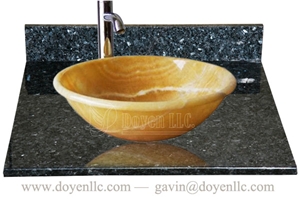Crystal Yellow Bathroom Vessel Sink with Bath Top 420x140x15, Crystal Yellow Onyx Sinks