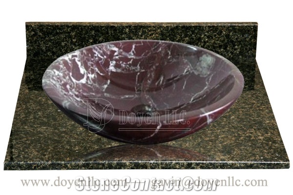 Cuckoo Red Marble Round Sinks with Bathroom Vanity Tops 420x140x15