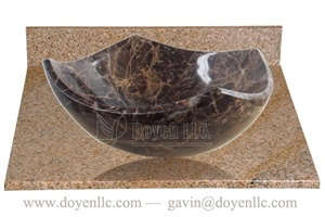 Dark Emperador Section Vessel Bathroom Sink 420x150x12, Dark Emperador Marble Sinks