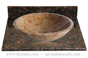 Diamond Beige Marble Bathroom Sink with Round Edge,Vanity Top 420x140x18
