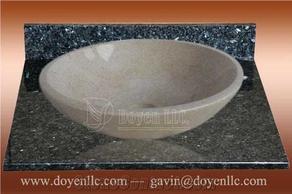 Golden Beige Marble Bathroom Round Sinks with Vanity Top 420x140x15