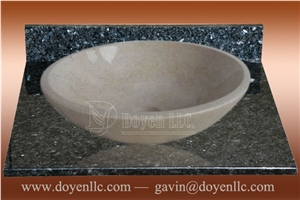 Golden Beige Marble Bathroom Round Sinks with Vanity Top 420x140x15