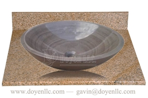 Perlino Bianco Marble Bathroom Round Sinks with Vanity Tops 420x140x15
