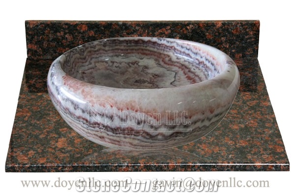 Red Dragon Onyx Bathroom Round Vessel Bowl with Tops